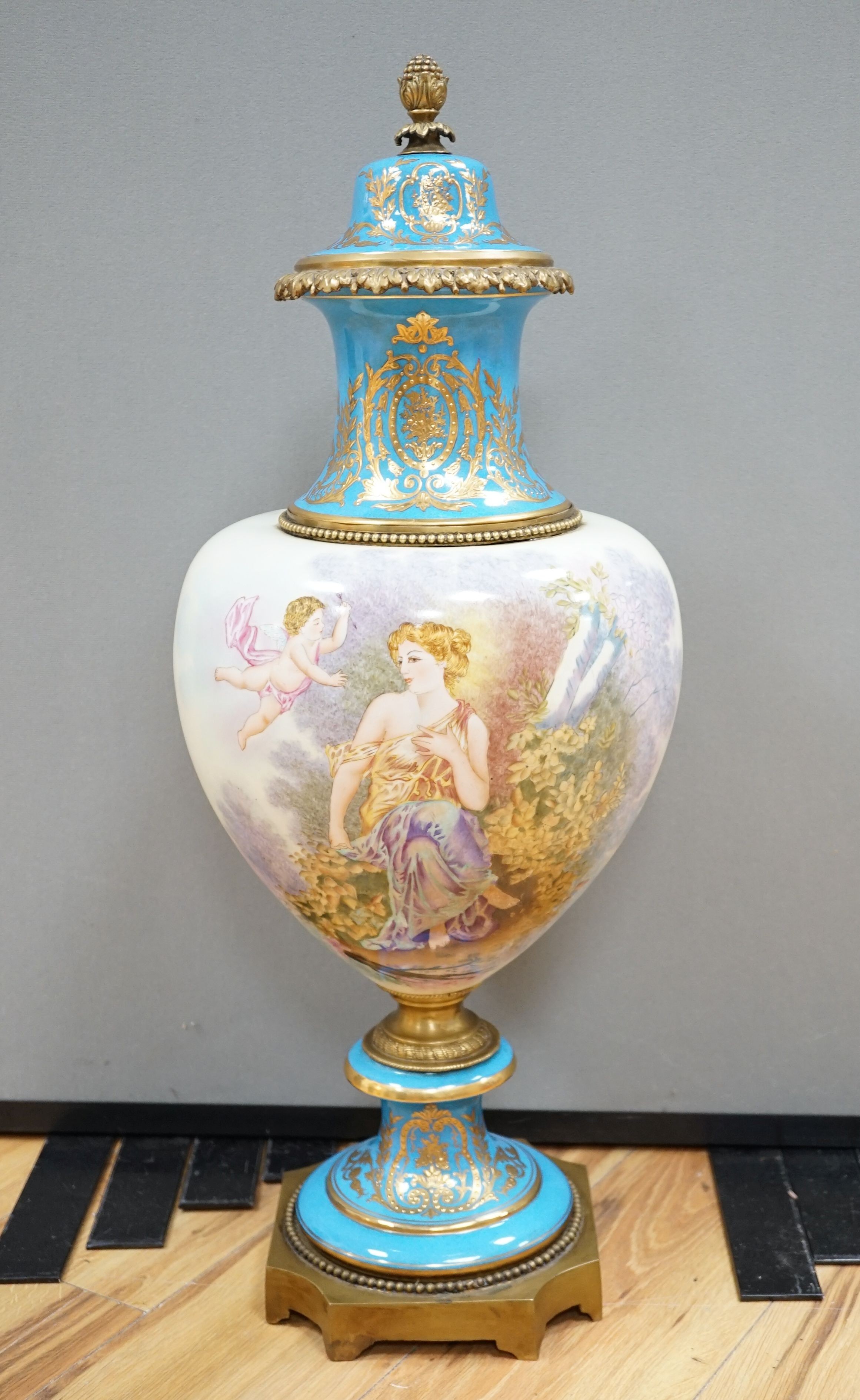 A large Sevres style vase and cover 70cm